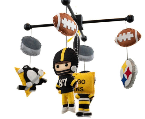 Sports Mobile, Hockey and Football Fan Baby Crib Mobile, Boys Nursery Room Decor