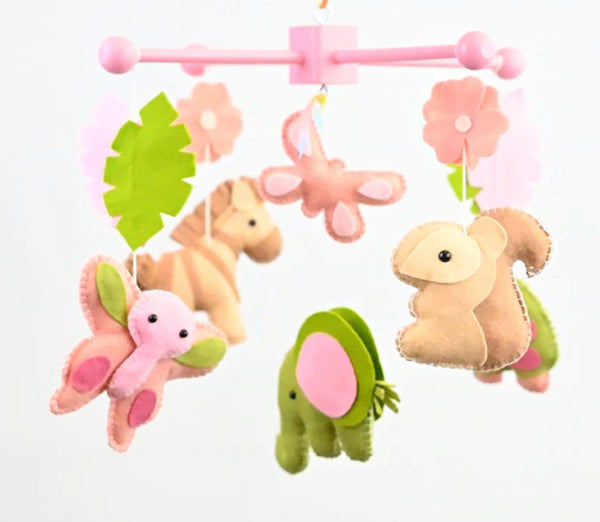 Wood Forest Mobile, Cute Animals Baby Crib Mobile