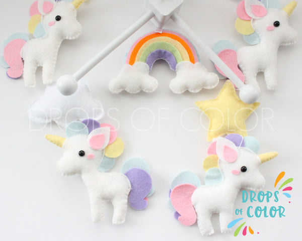 Unicorn Mobile, Rainbows Baby Crib Mobile, Girl Nursery Room Decor