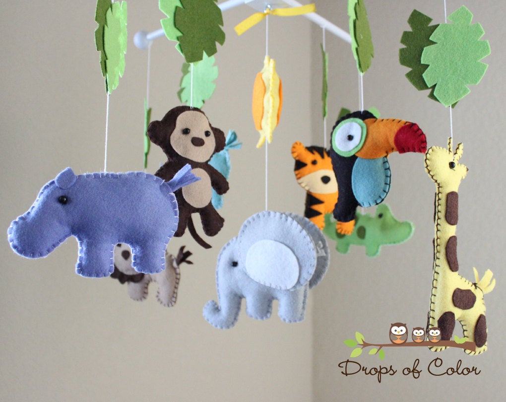 Babymobile Jungle l baby room mobile l baby 2024 room decoration l mobile felt balls l baby maternity gift l boxmobile l theme safari