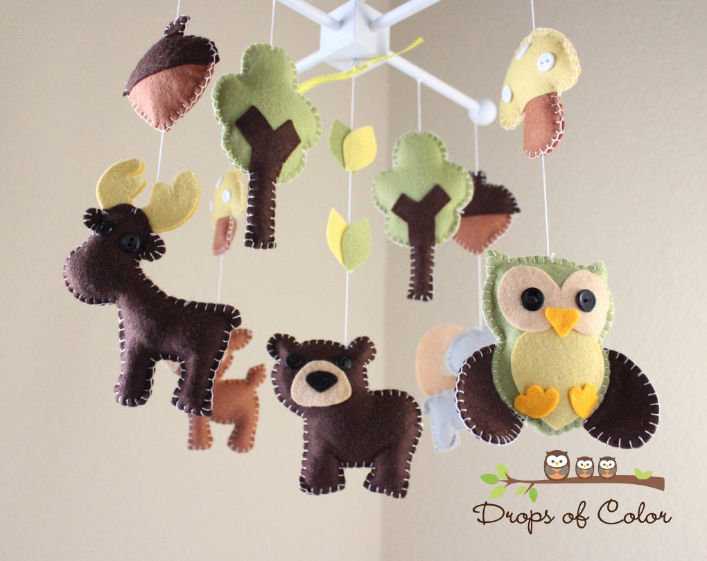 Forest Mobile, Wood Forest Baby Crib Mobile, Nursery Room Decor